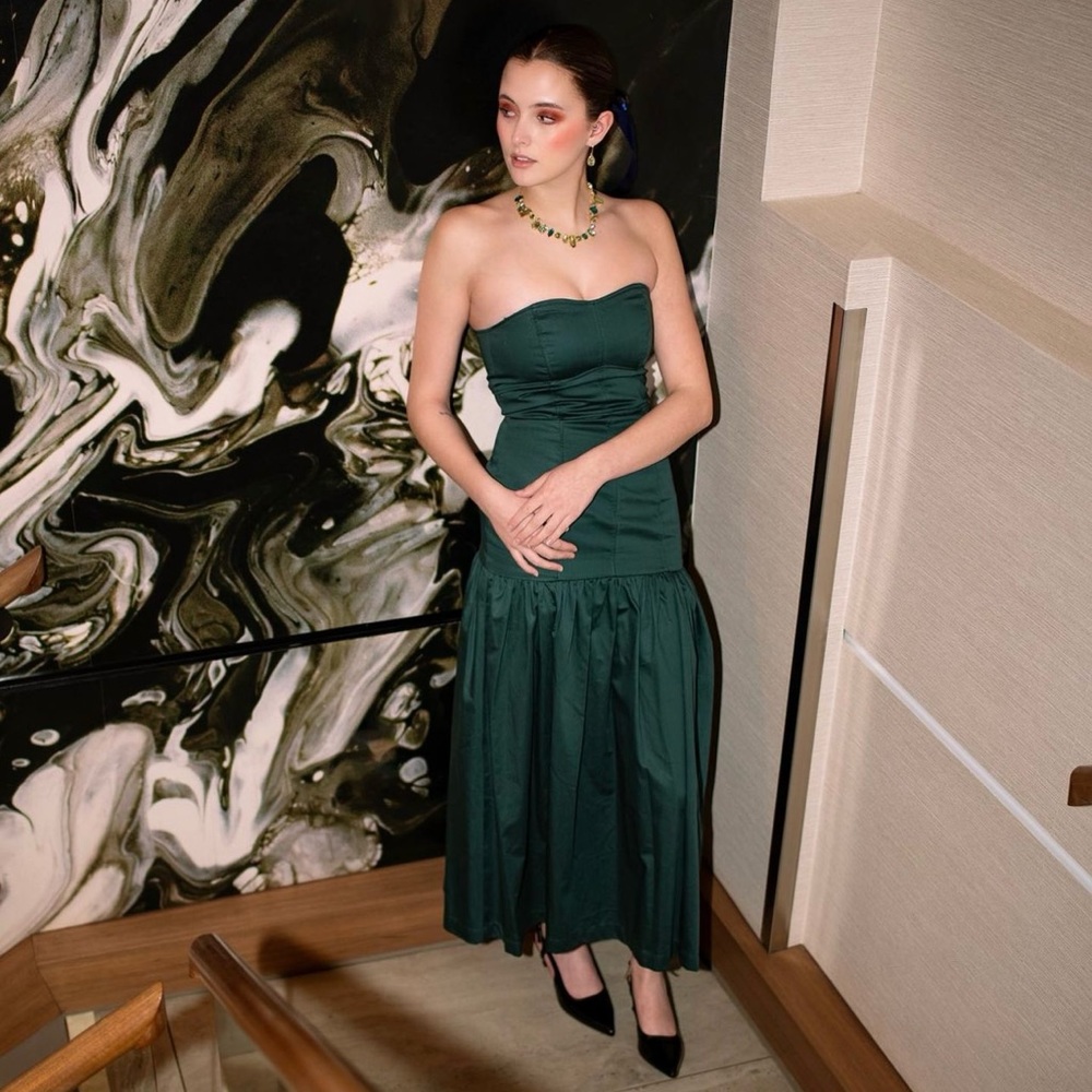 New $119 Zara Green Midi Dress with Topstitching 2550/335 Small - Picture 8 of 14